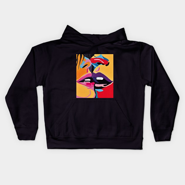 Kiss Popart colorful Kids Hoodie by PrintsHessin